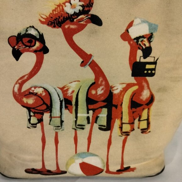 Flamingo Print Canvas Purse Bag Tote Beaded Sequins Tropical - Picture 5 of 12